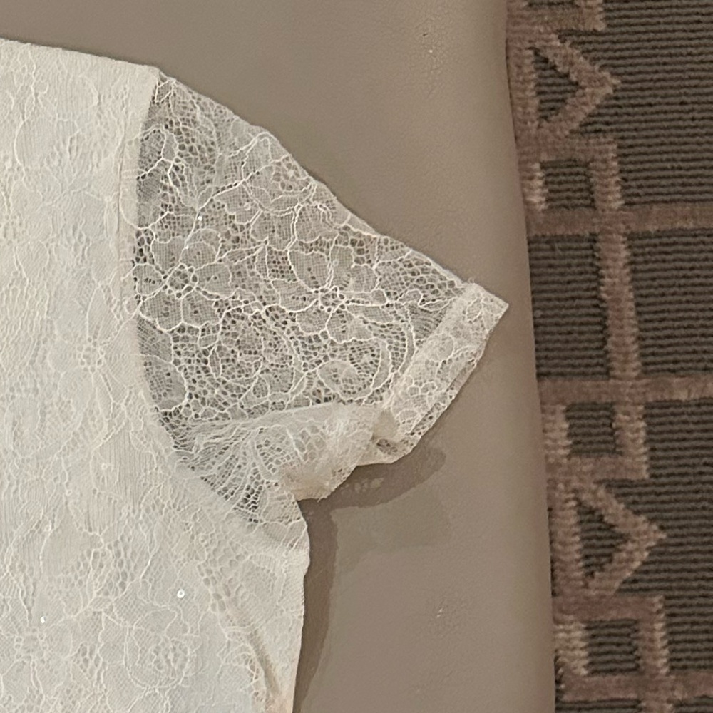 Elegant White Lace Cotton T-shirt Top with Sequins NWOT - Picture 7 of 7